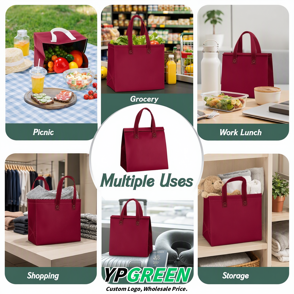 Burgundy 4-Cup insulated take away bags wholesale 9.5 x 9.5 x 6 inches for Hot & Cold Drink Delivery