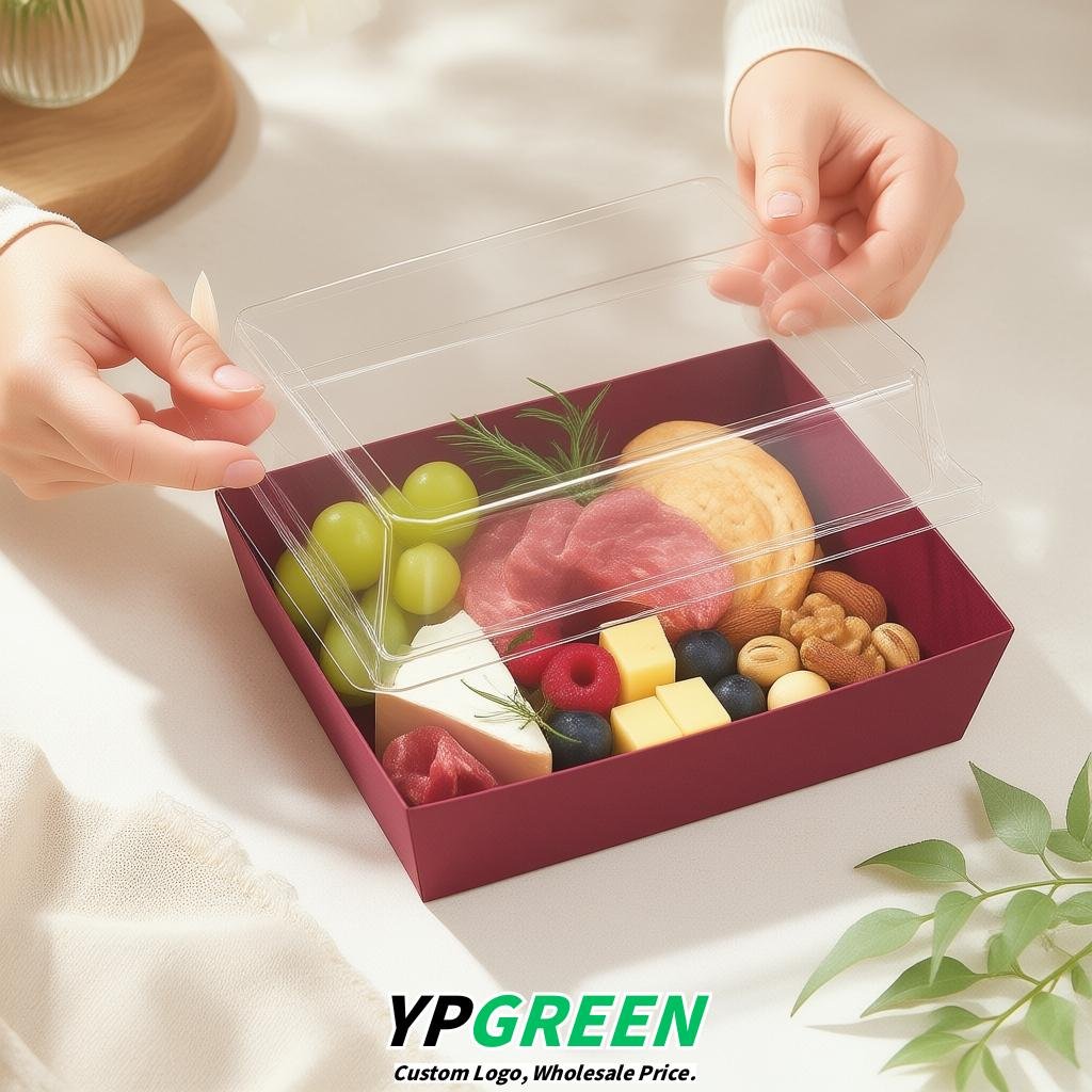 Burgundy Charcuterie Boxes with Clear Lids - 4 inches & 5 inches Disposable Paper Square Food Containers
