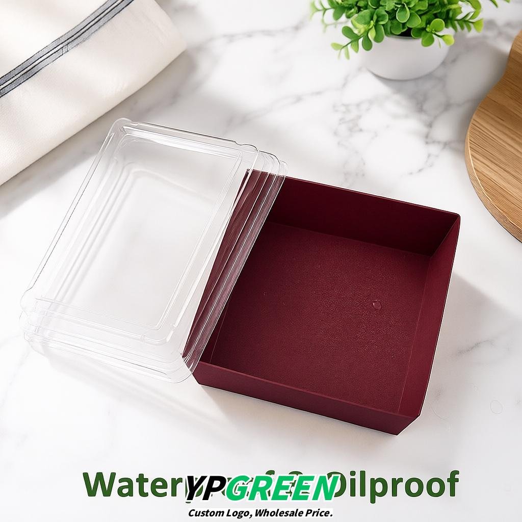 Burgundy Charcuterie Boxes with Clear Lids - 4 inches & 5 inches Disposable Paper Square Food Containers
