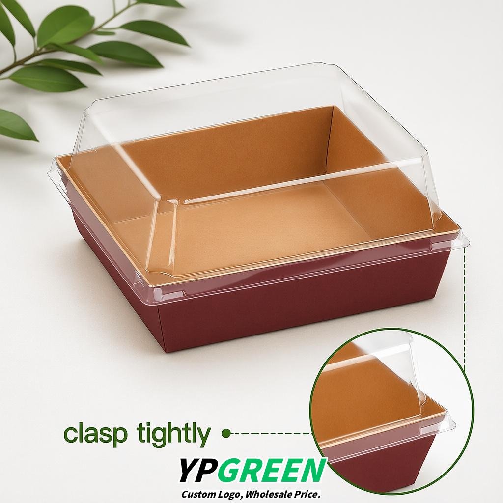 Burgundy Charcuterie Boxes with Clear Lids - 4 inches & 5 inches Disposable Paper Square Food Containers