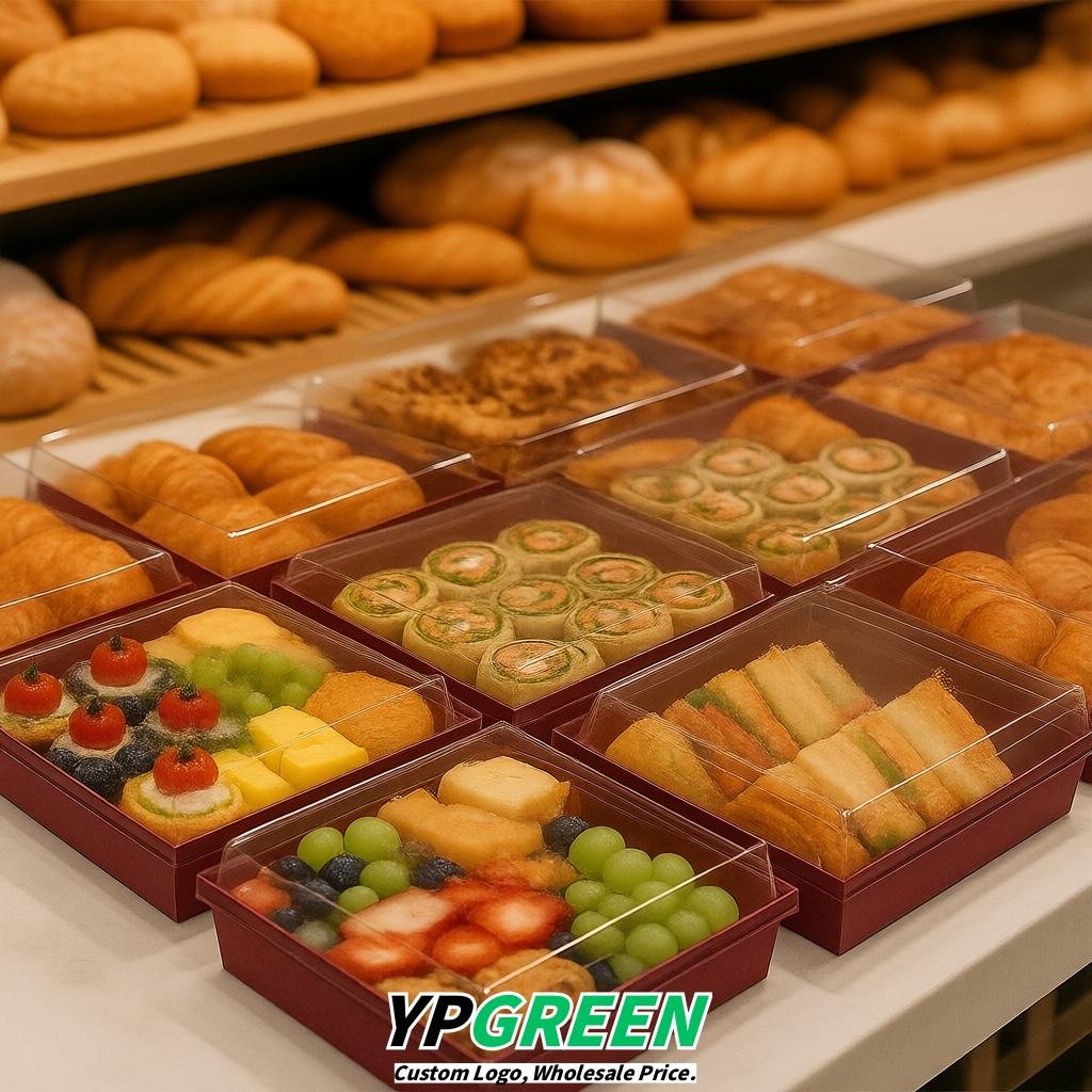 Burgundy Charcuterie Boxes with Clear Lids - 4 inches & 5 inches Disposable Paper Square Food Containers