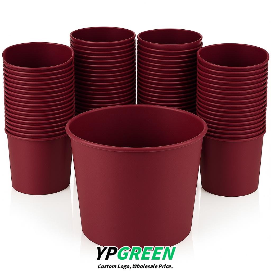 Burgundy 85 oz Paper Buckets 6.9x5.7x6.3 Inches Cardboard Food Container