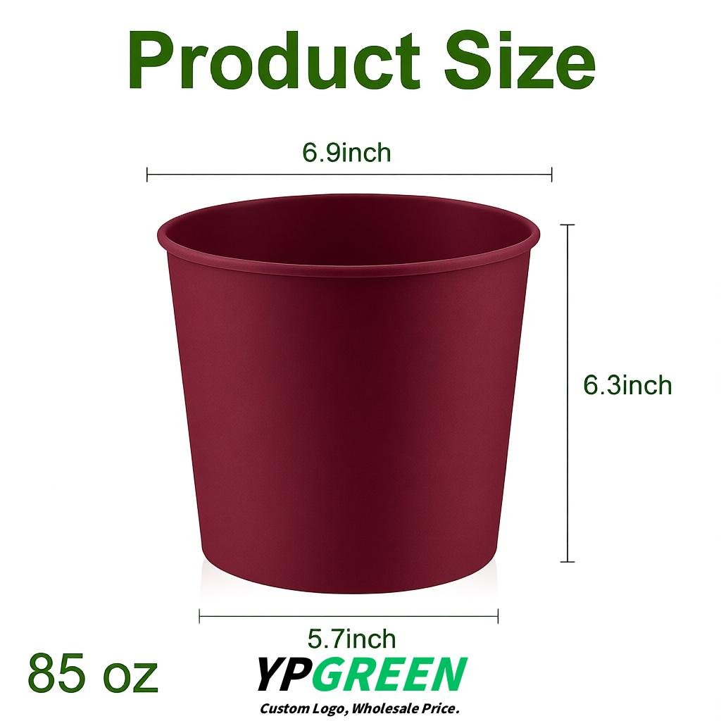 Burgundy 85 oz Paper Buckets 6.9x5.7x6.3 Inches Cardboard Food Container