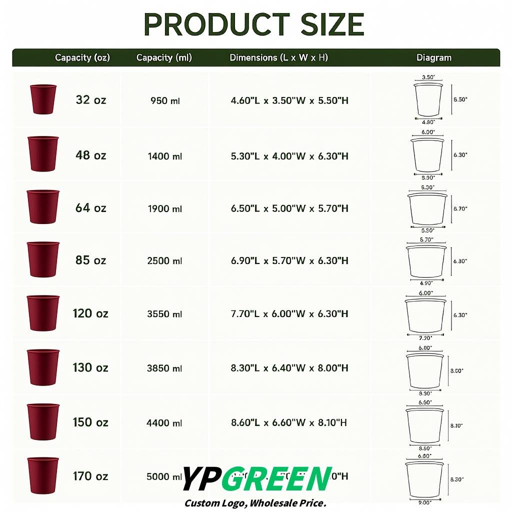 Burgundy 85 oz Paper Buckets 6.9x5.7x6.3 Inches Cardboard Food Container