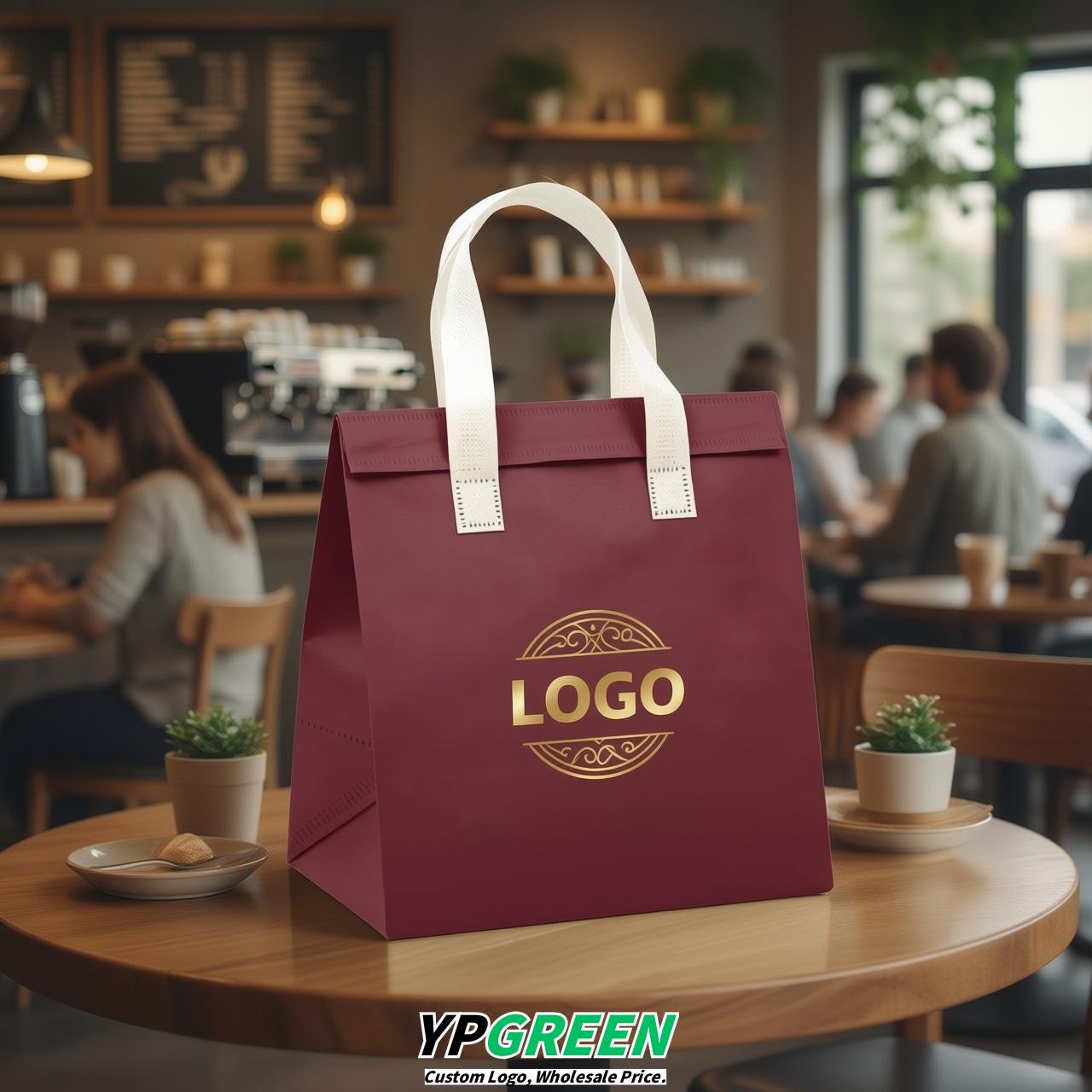 Burgundy 4-Cup insulated take away bags wholesale 9.5 x 9.5 x 6 inches for Hot & Cold Drink Delivery