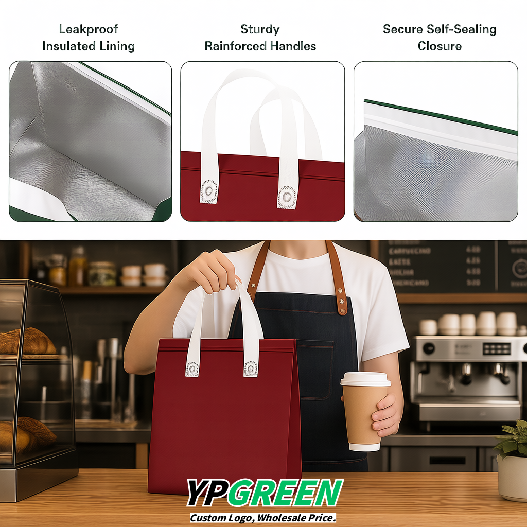 Carmine 4-Cup insulated take away bags wholesale 9.5 x 9.5 x 6 inches for Hot & Cold Drink Delivery