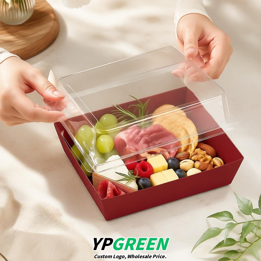 Carmine Charcuterie Boxes with Clear Lids - 4 inches & 5 inches Disposable Paper Square Food Containers