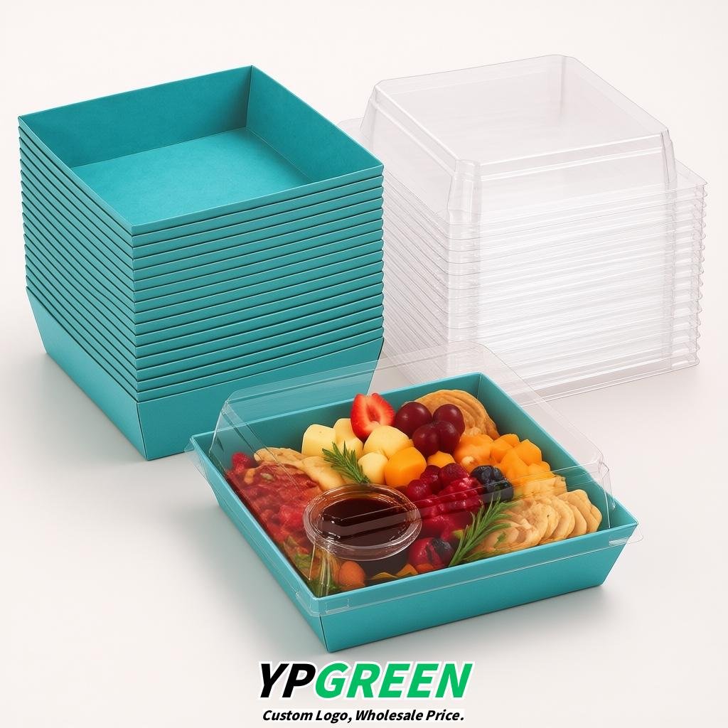 Cerulean Charcuterie Boxes with Clear Lids - 4 inches & 5 inches Disposable Paper Square Food Containers