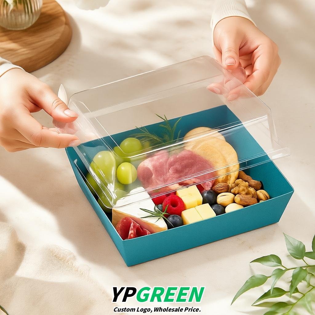 Cerulean Charcuterie Boxes with Clear Lids - 4 inches & 5 inches Disposable Paper Square Food Containers