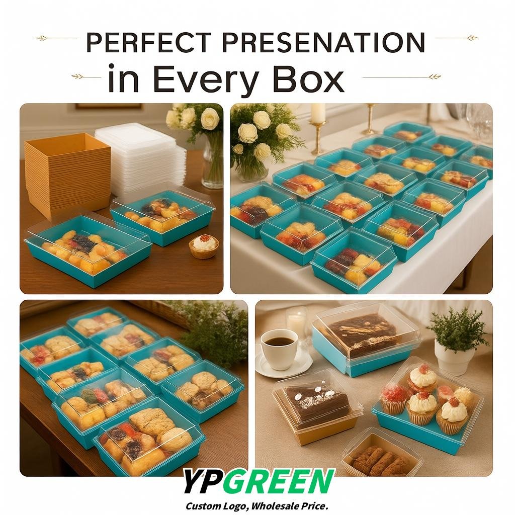 Cerulean Charcuterie Boxes with Clear Lids - 4 inches & 5 inches Disposable Paper Square Food Containers