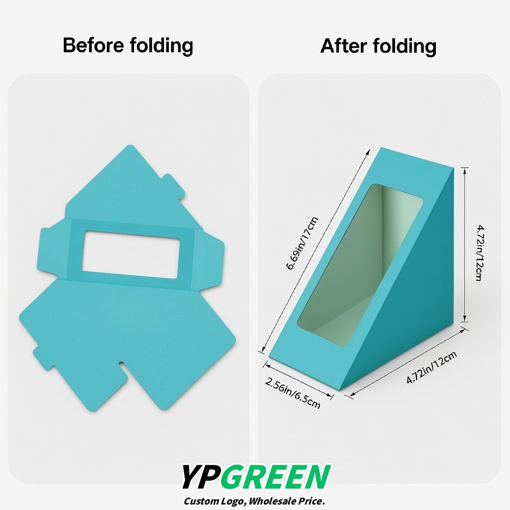 Cerulean Triangle Paper Sandwich Boxes with Window 4.7x4.7x2.6 Inch - Factory Direct