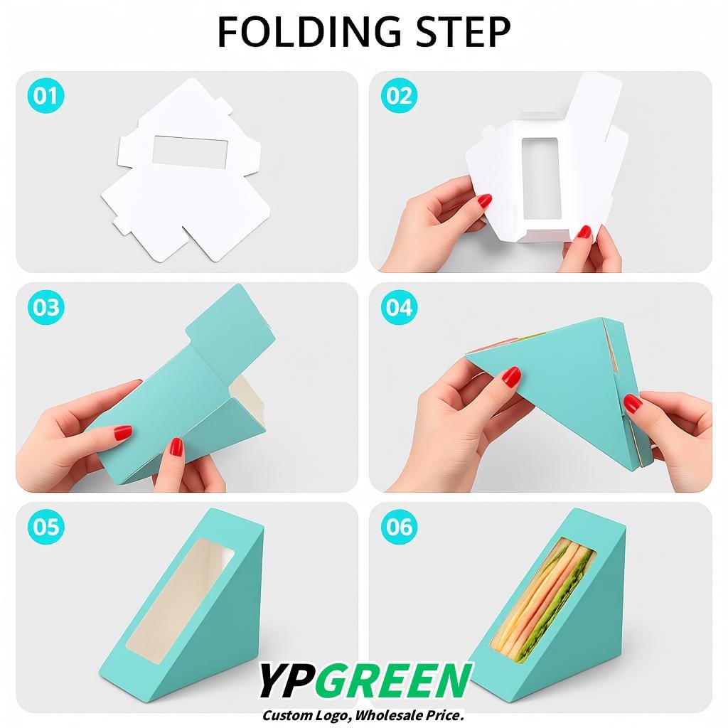 Cerulean Triangle Paper Sandwich Boxes with Window 4.7x4.7x2.6 Inch - Factory Direct