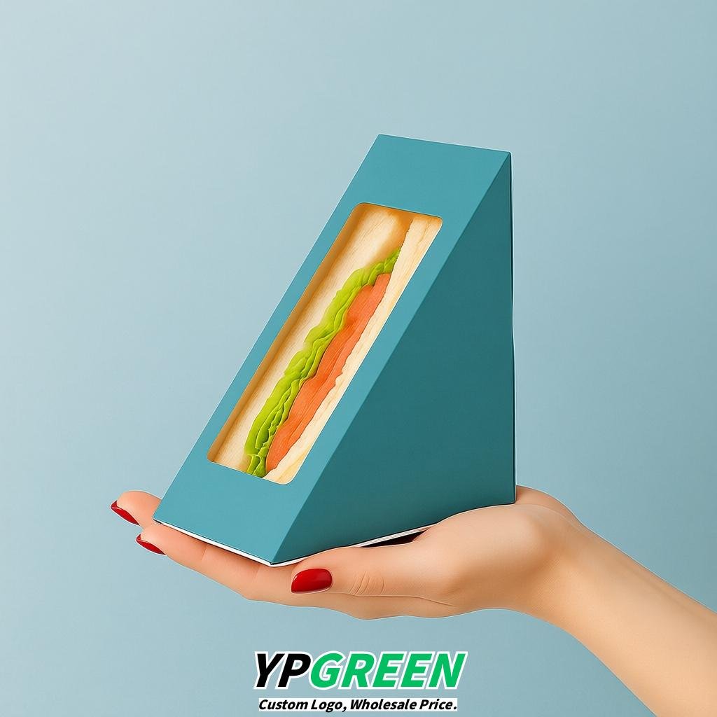 Cerulean Triangle Paper Sandwich Boxes with Window 4.7x4.7x2.6 Inch - Factory Direct