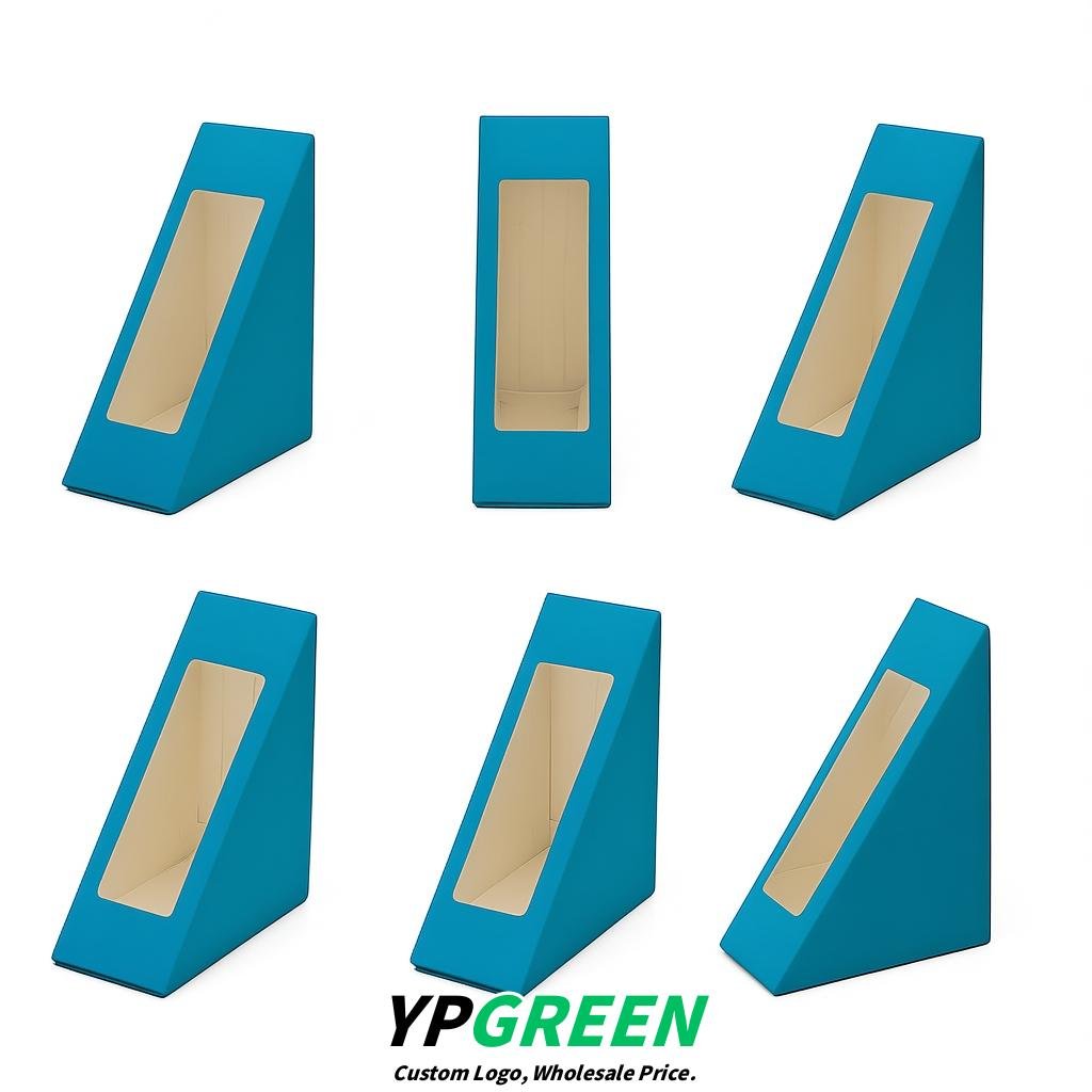Cerulean Triangle Paper Sandwich Boxes with Window 4.7x4.7x2.6 Inch - Factory Direct