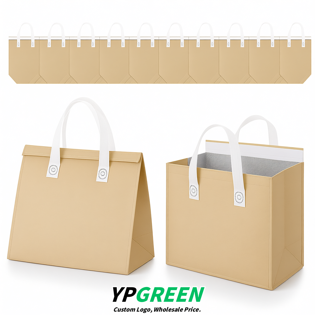Champagne 4-Cup insulated take away bags wholesale 9.5 x 9.5 x 6 inches for Hot & Cold Drink Delivery