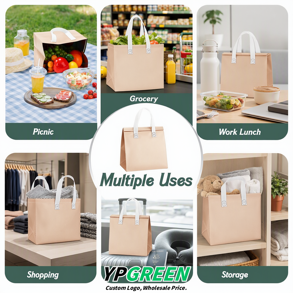 Champagne 4-Cup insulated take away bags wholesale 9.5 x 9.5 x 6 inches for Hot & Cold Drink Delivery