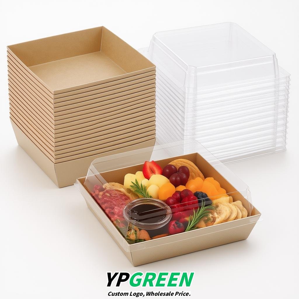 Champagne Charcuterie Boxes with Clear Lids - 4 inches & 5 inches Disposable Paper Square Food Containers