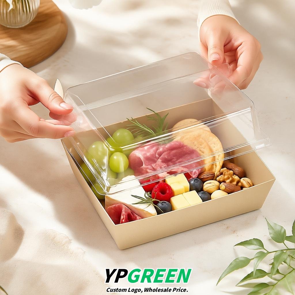 Champagne Charcuterie Boxes with Clear Lids - 4 inches & 5 inches Disposable Paper Square Food Containers
