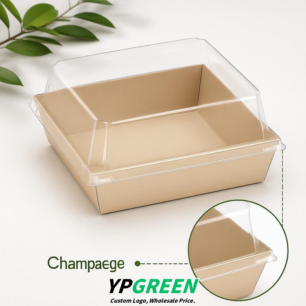 Champagne Charcuterie Boxes with Clear Lids - 4 inches & 5 inches Disposable Paper Square Food Containers