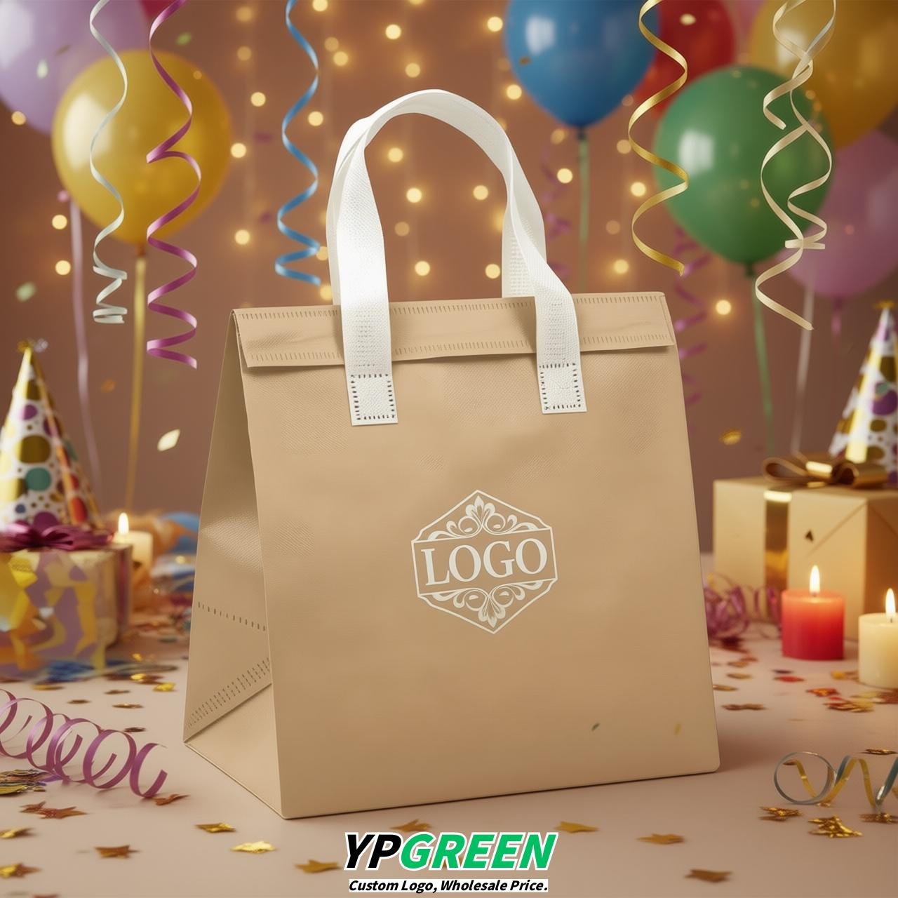 Champagne 4-Cup insulated take away bags wholesale 9.5 x 9.5 x 6 inches for Hot & Cold Drink Delivery