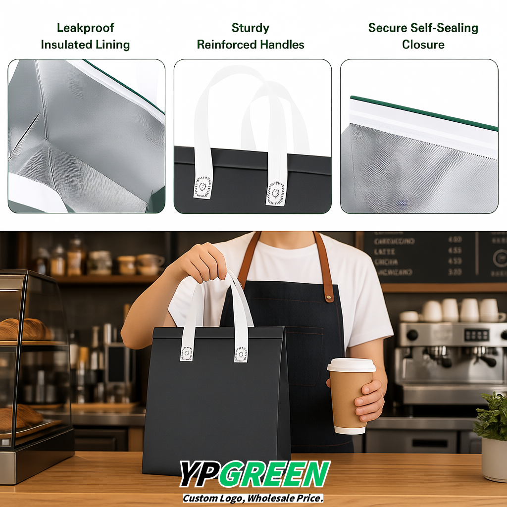Charcoal 4-Cup insulated take away bags wholesale 9.5 x 9.5 x 6 inches for Hot & Cold Drink Delivery