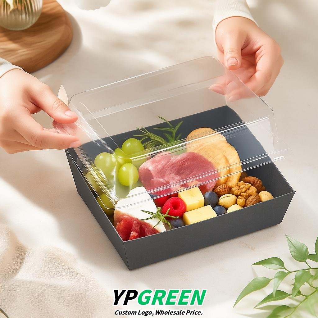 Charcoal Charcuterie Boxes with Clear Lids - 4 inches & 5 inches Disposable Paper Square Food Containers