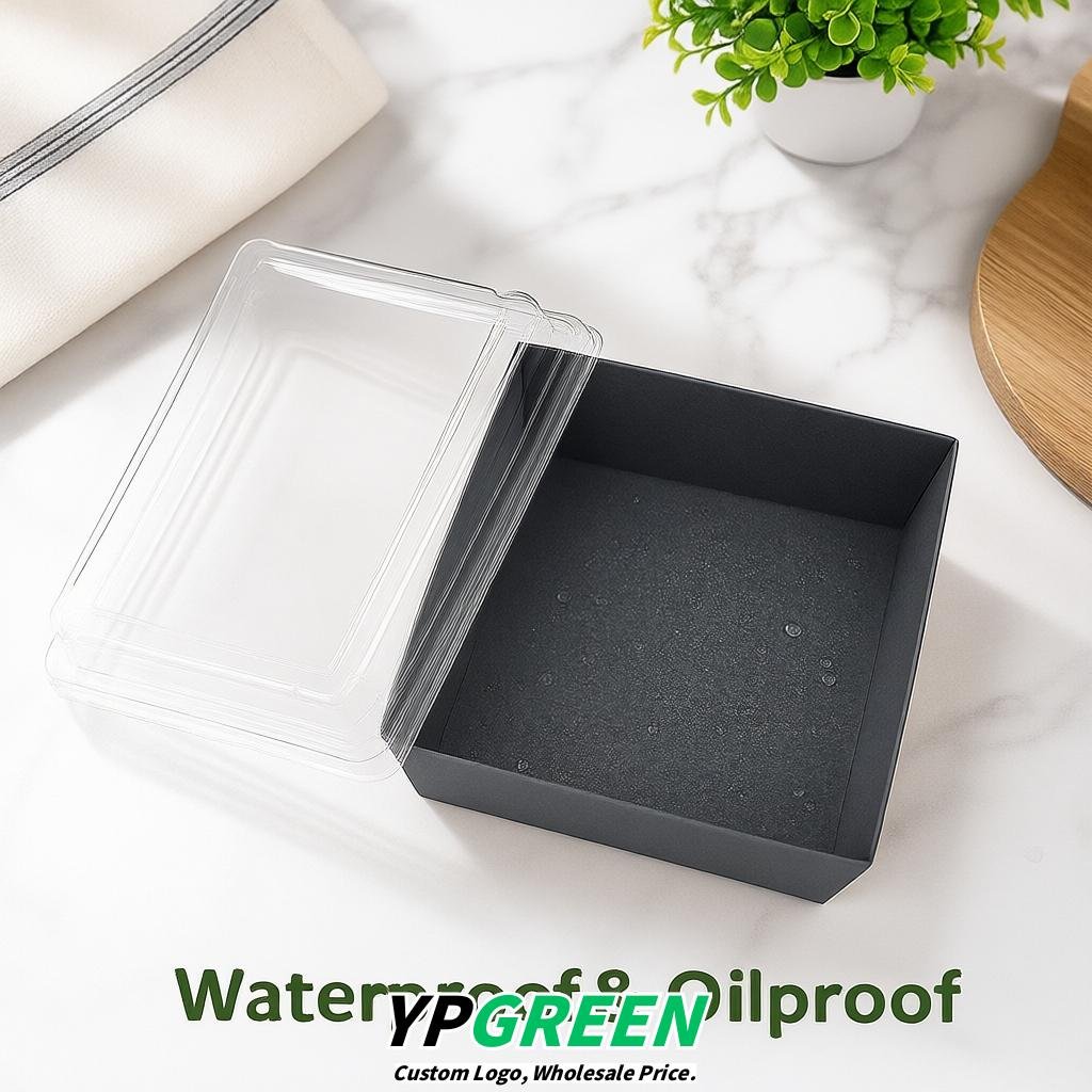 Charcoal Charcuterie Boxes with Clear Lids - 4 inches & 5 inches Disposable Paper Square Food Containers