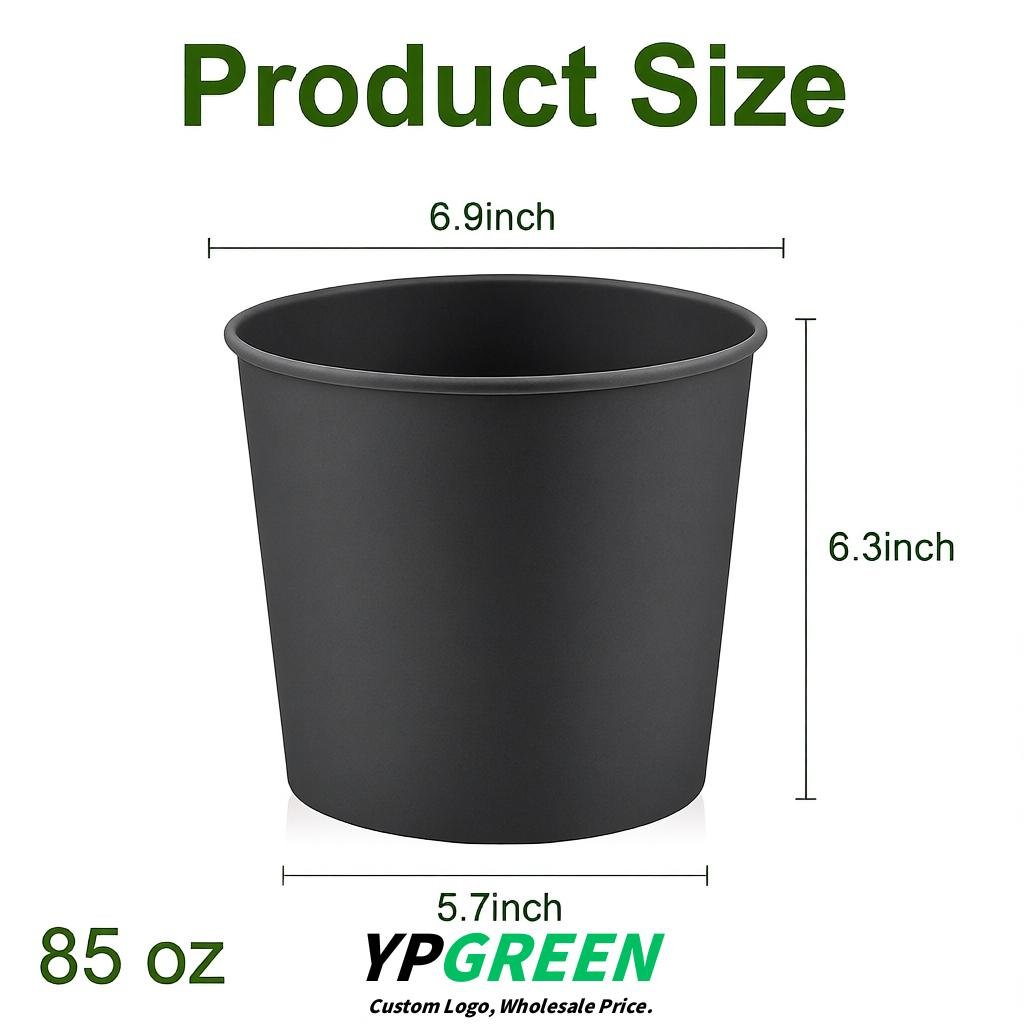 Charcoal 85 oz Paper Buckets 6.9x5.7x6.3 Inches Cardboard Food Container