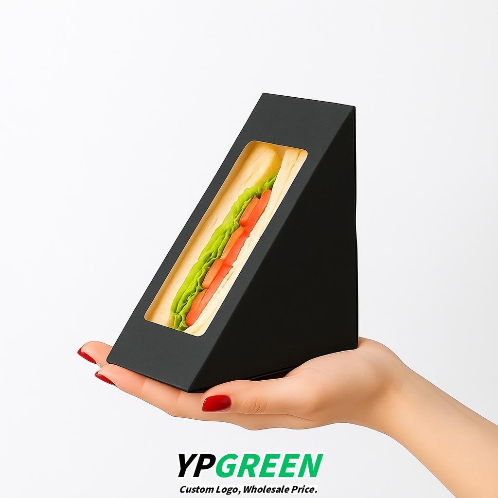 Charcoal Triangle Paper Sandwich Boxes with Window 4.7x4.7x2.6 Inch - Factory Direct