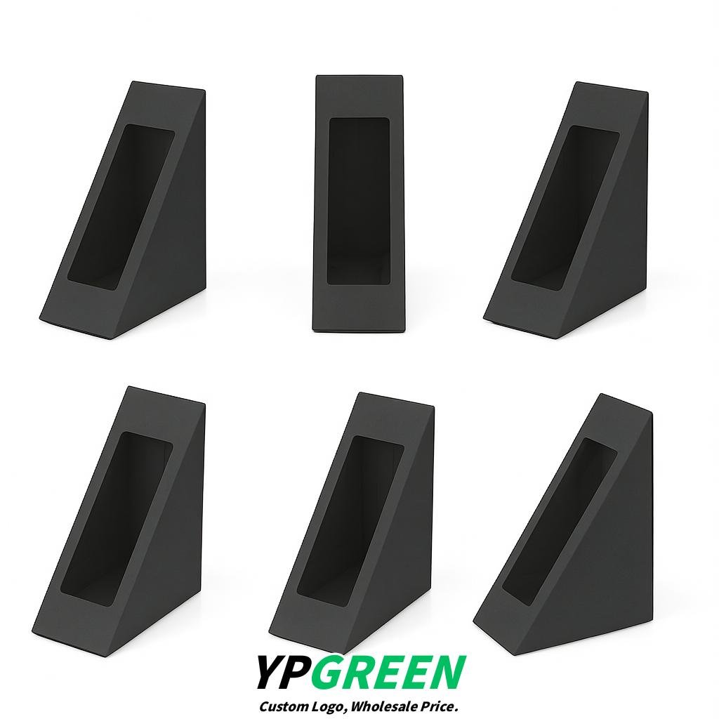 Charcoal Triangle Paper Sandwich Boxes with Window 4.7x4.7x2.6 Inch - Factory Direct