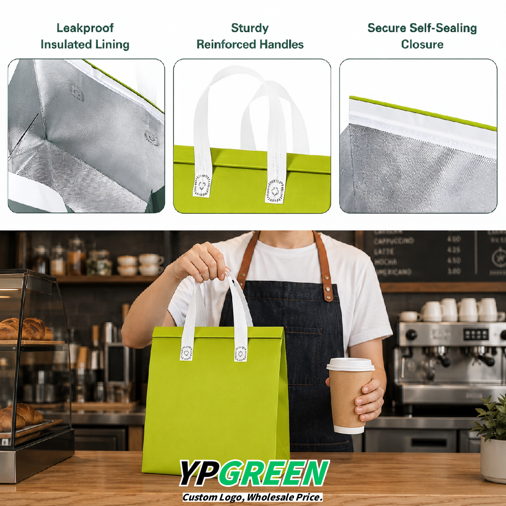 Chartreuse 4-Cup insulated take away bags wholesale 9.5 x 9.5 x 6 inches for Hot & Cold Drink Delivery