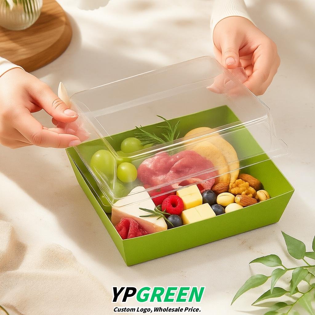 Chartreuse Charcuterie Boxes with Clear Lids - 4 inches & 5 inches Disposable Paper Square Food Containers