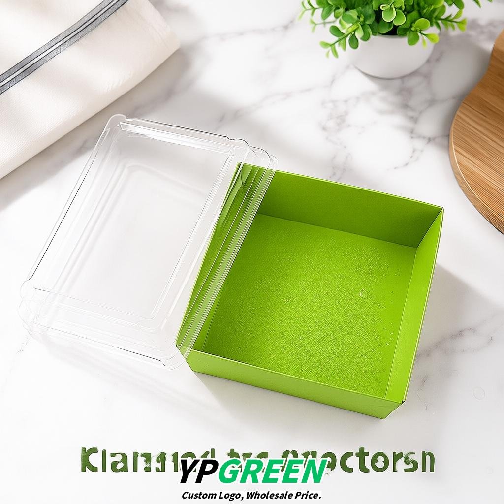 Chartreuse Charcuterie Boxes with Clear Lids - 4 inches & 5 inches Disposable Paper Square Food Containers