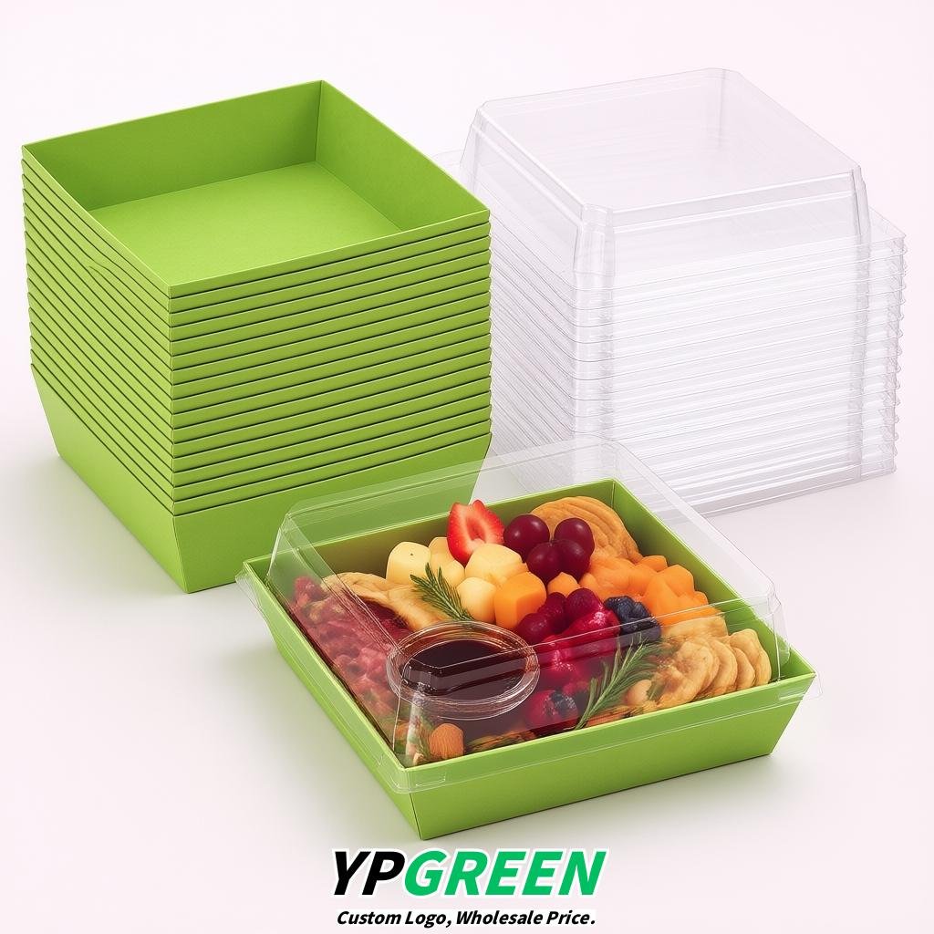 Chartreuse Charcuterie Boxes with Clear Lids - 4 inches & 5 inches Disposable Paper Square Food Containers