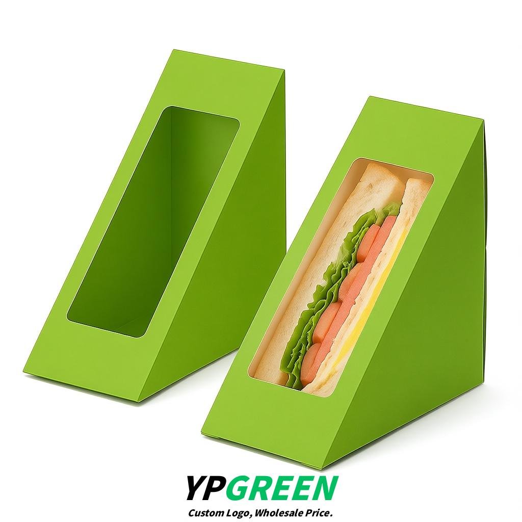 Chartreuse Triangle Paper Sandwich Boxes with Window 4.7x4.7x2.6 Inch - Factory Direct