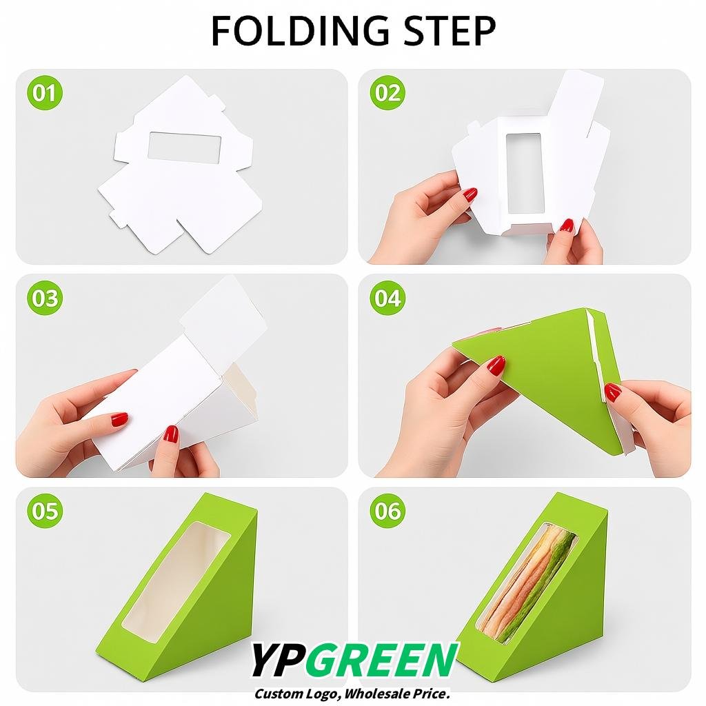 Chartreuse Triangle Paper Sandwich Boxes with Window 4.7x4.7x2.6 Inch - Factory Direct