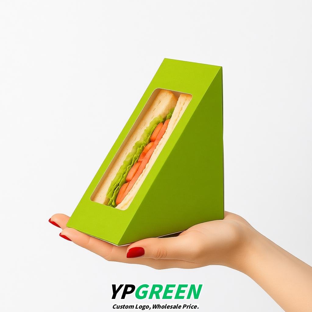 Chartreuse Triangle Paper Sandwich Boxes with Window 4.7x4.7x2.6 Inch - Factory Direct