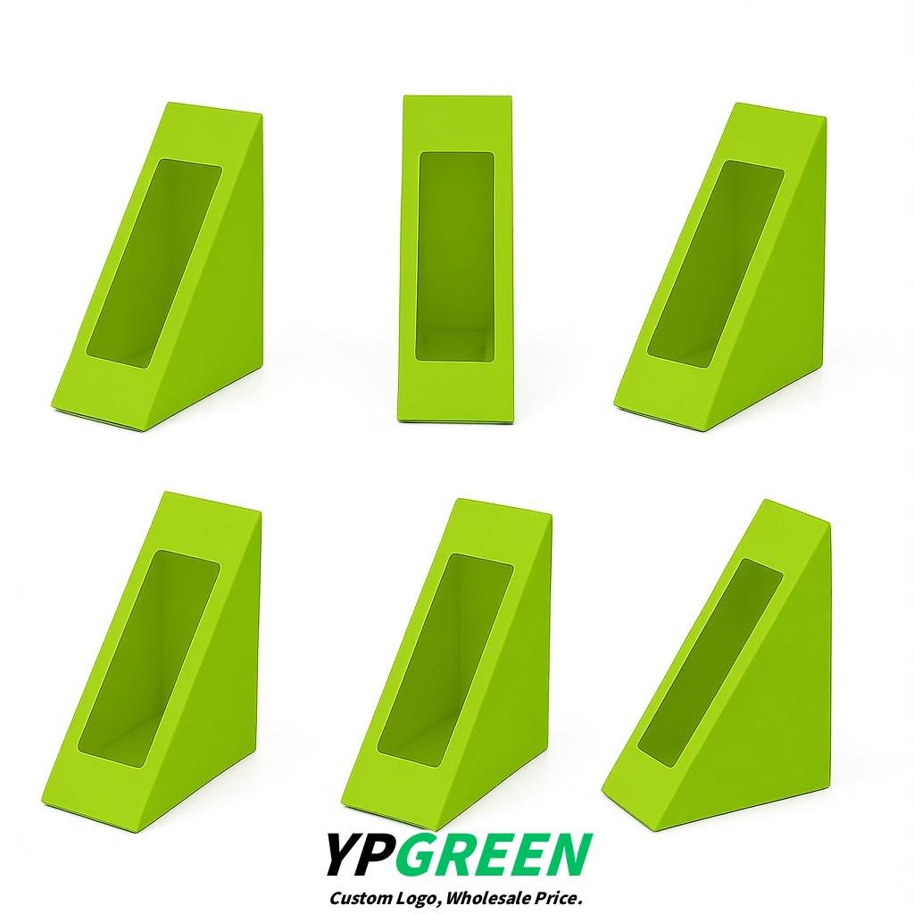 Chartreuse Triangle Paper Sandwich Boxes with Window 4.7x4.7x2.6 Inch - Factory Direct