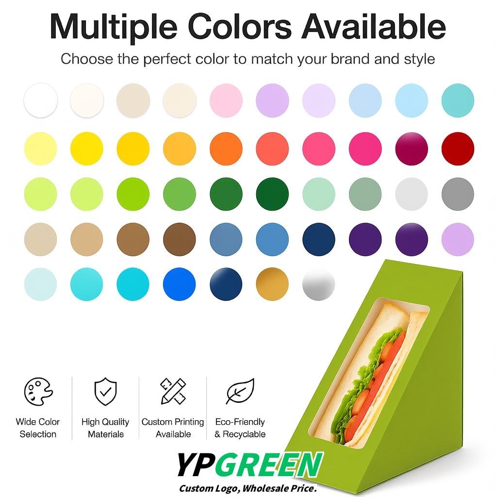 Chartreuse Triangle Paper Sandwich Boxes with Window 4.7x4.7x2.6 Inch - Factory Direct