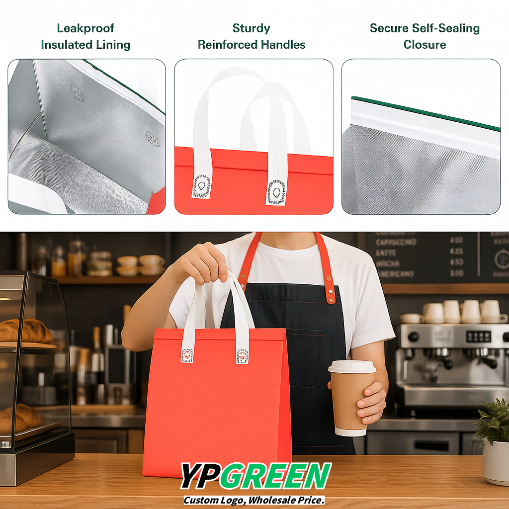 Coral 4-Cup insulated take away bags wholesale 9.5 x 9.5 x 6 inches for Hot & Cold Drink Delivery