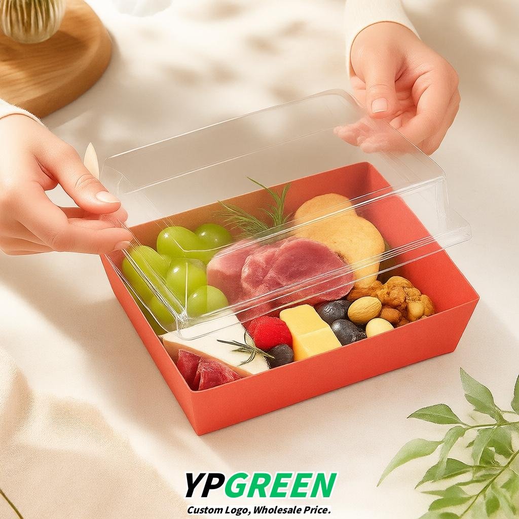Coral Charcuterie Boxes with Clear Lids - 4 inches & 5 inches Disposable Paper Square Food Containers