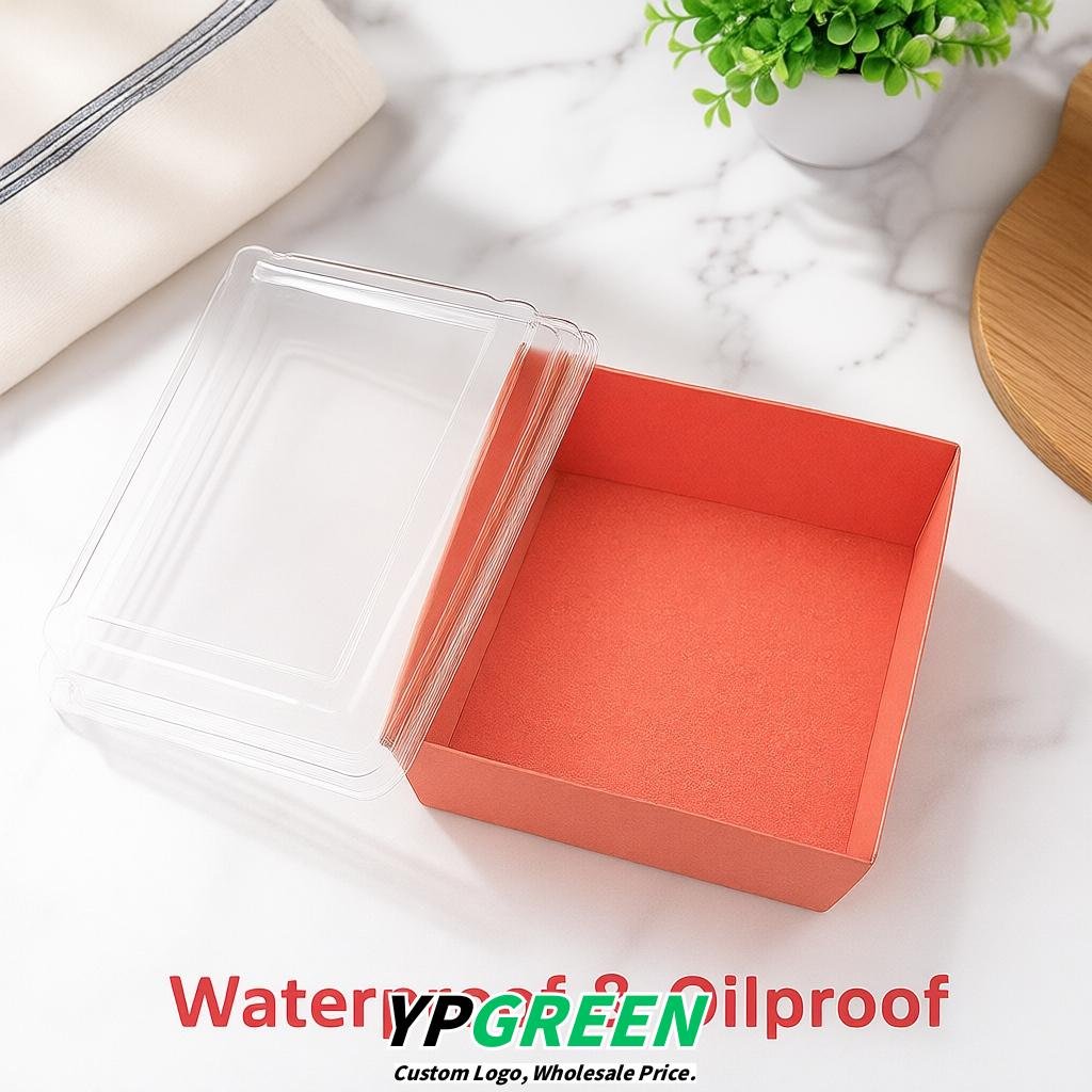 Coral Charcuterie Boxes with Clear Lids - 4 inches & 5 inches Disposable Paper Square Food Containers
