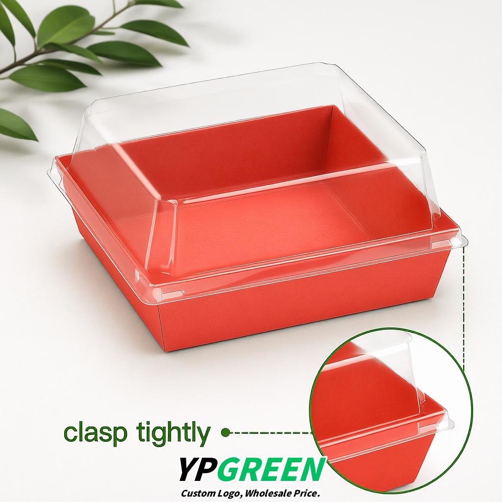 Coral Charcuterie Boxes with Clear Lids - 4 inches & 5 inches Disposable Paper Square Food Containers