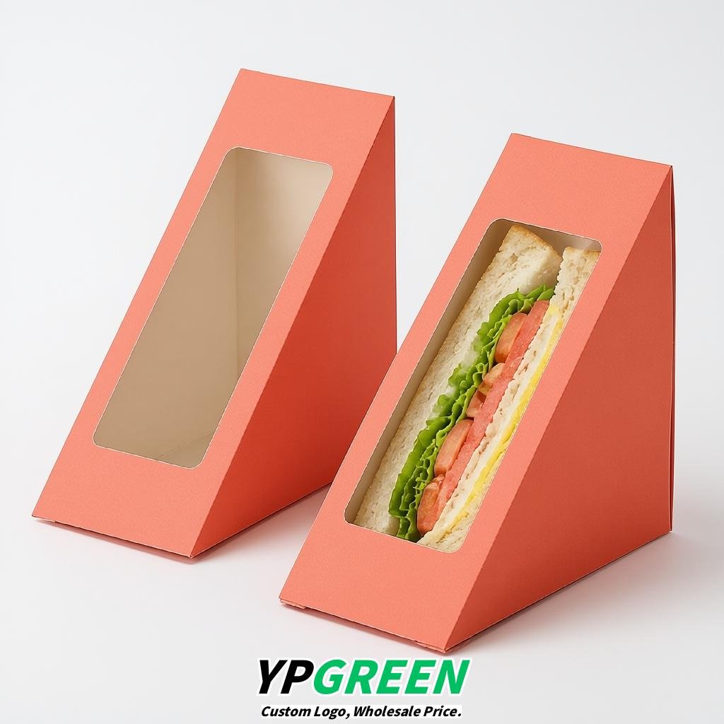 Coral Triangle Paper Sandwich Boxes with Window 4.7x4.7x2.6 Inch - Factory Direct