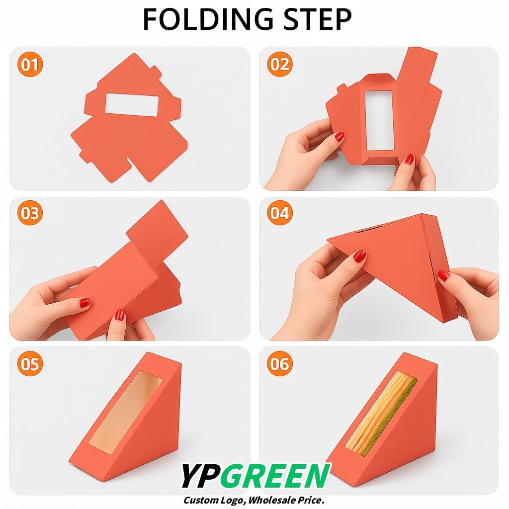 Coral Triangle Paper Sandwich Boxes with Window 4.7x4.7x2.6 Inch - Factory Direct