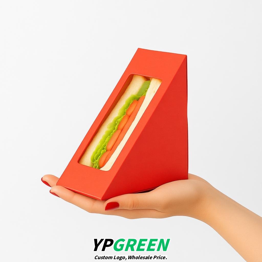 Coral Triangle Paper Sandwich Boxes with Window 4.7x4.7x2.6 Inch - Factory Direct