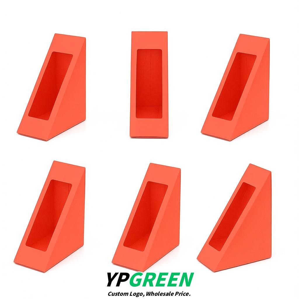 Coral Triangle Paper Sandwich Boxes with Window 4.7x4.7x2.6 Inch - Factory Direct