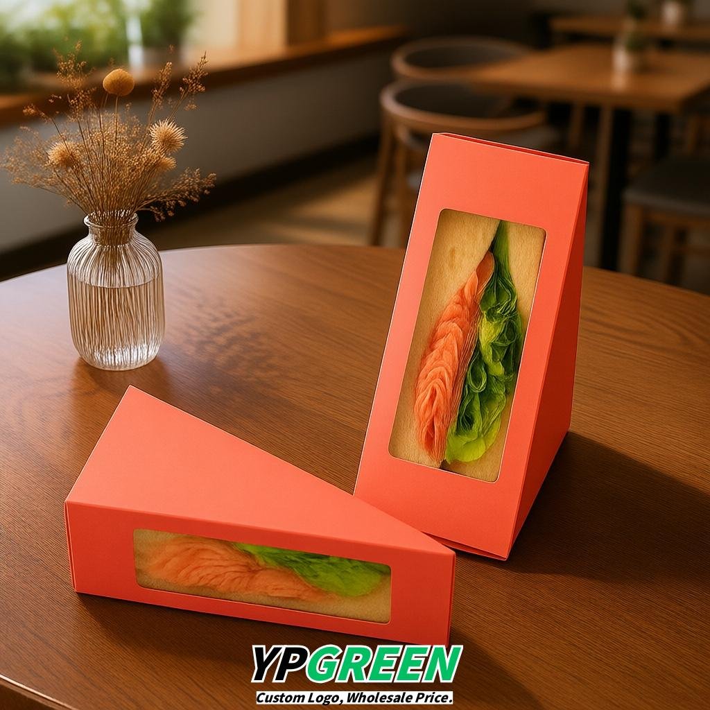 Coral Triangle Paper Sandwich Boxes with Window 4.7x4.7x2.6 Inch - Factory Direct
