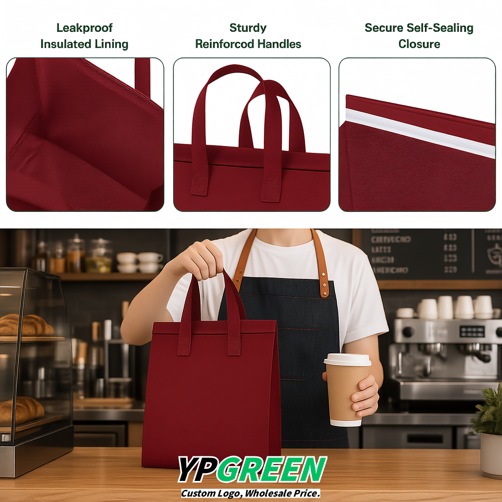 Crimson 4-Cup insulated take away bags wholesale 9.5 x 9.5 x 6 inches for Hot & Cold Drink Delivery
