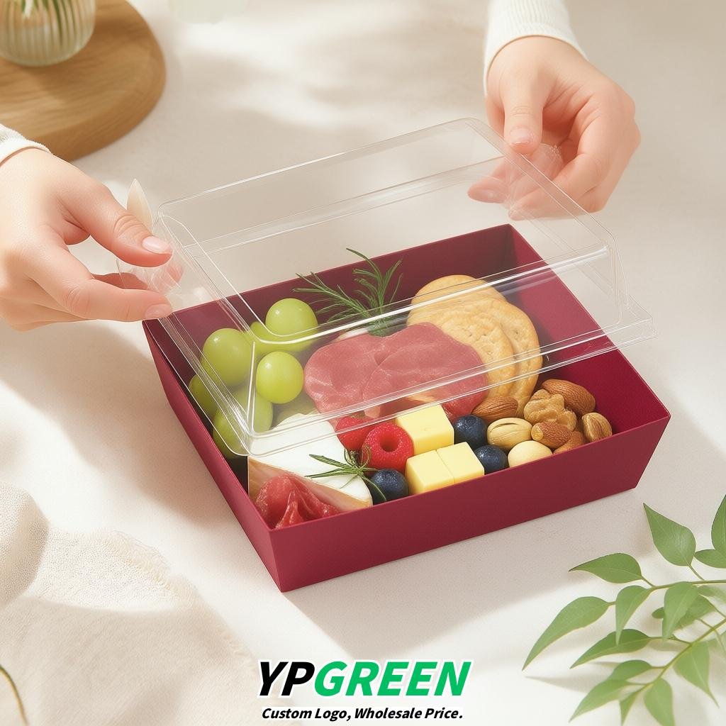 Crimson Charcuterie Boxes with Clear Lids - 4 inches & 5 inches Disposable Paper Square Food Containers